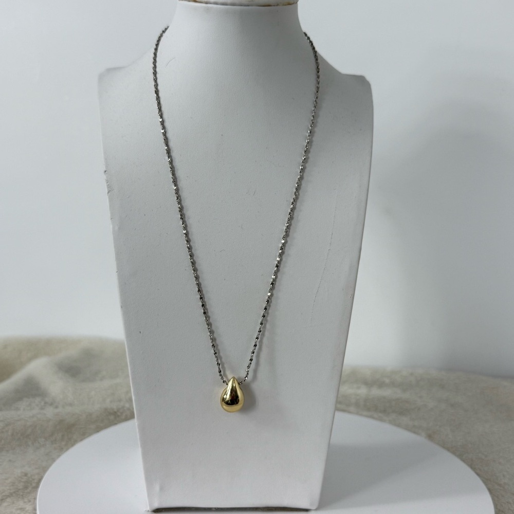 Set of 2 Gold & Silver Tones Necklaces Teardrop Gold Pendant Silver Chain